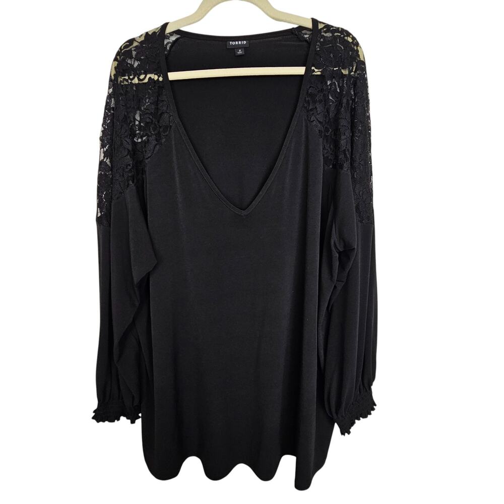 Torrid Womens Lace Shoulder Top Plus Size 4X Whimsygoth Stretch WItchy Vamp - Picture 2 of 9